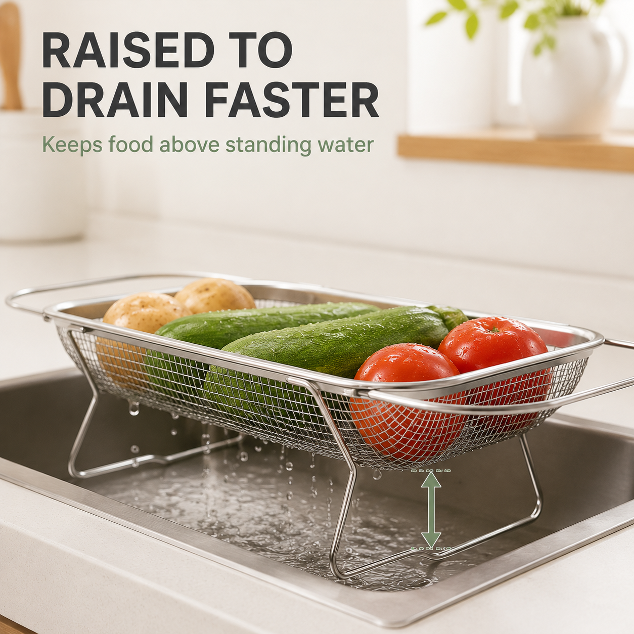 Stainless Steel Expandable Over-The-Sink Colander Strainer Basket