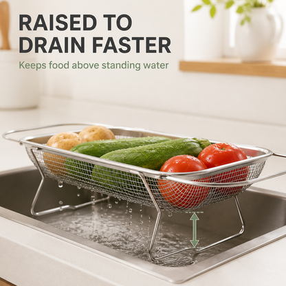 Stainless Steel Expandable Over-The-Sink Colander Strainer Basket
