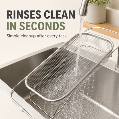 Stainless Steel Expandable Over-The-Sink Colander Strainer Basket