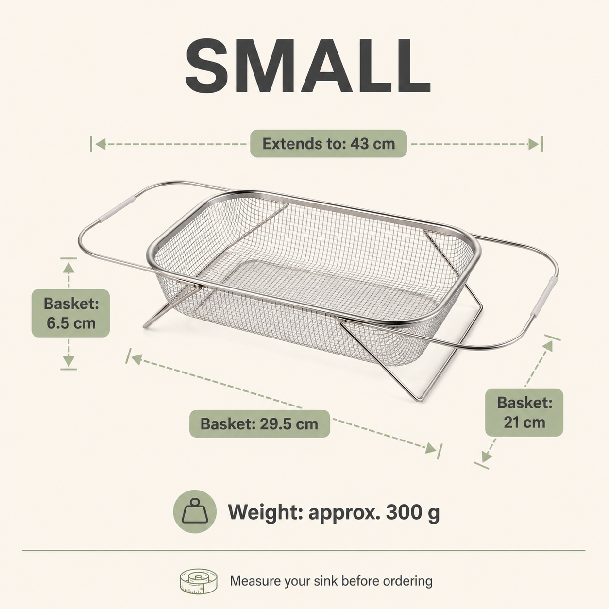 Stainless Steel Expandable Over-The-Sink Colander Strainer Basket