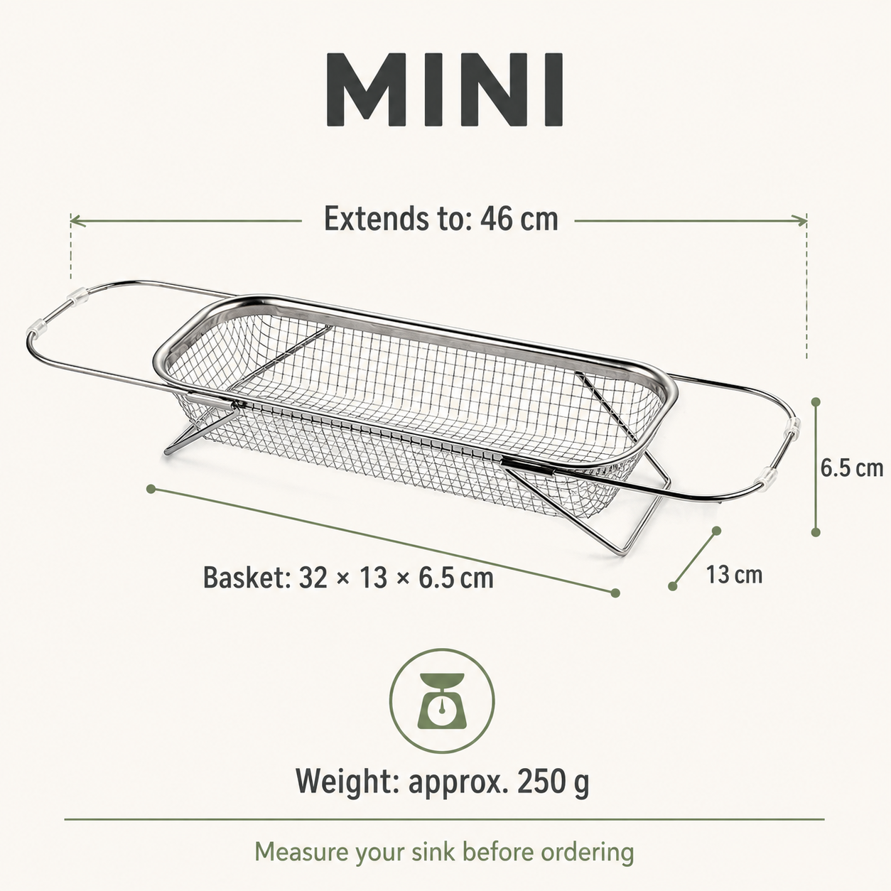 Stainless Steel Expandable Over-The-Sink Colander Strainer Basket