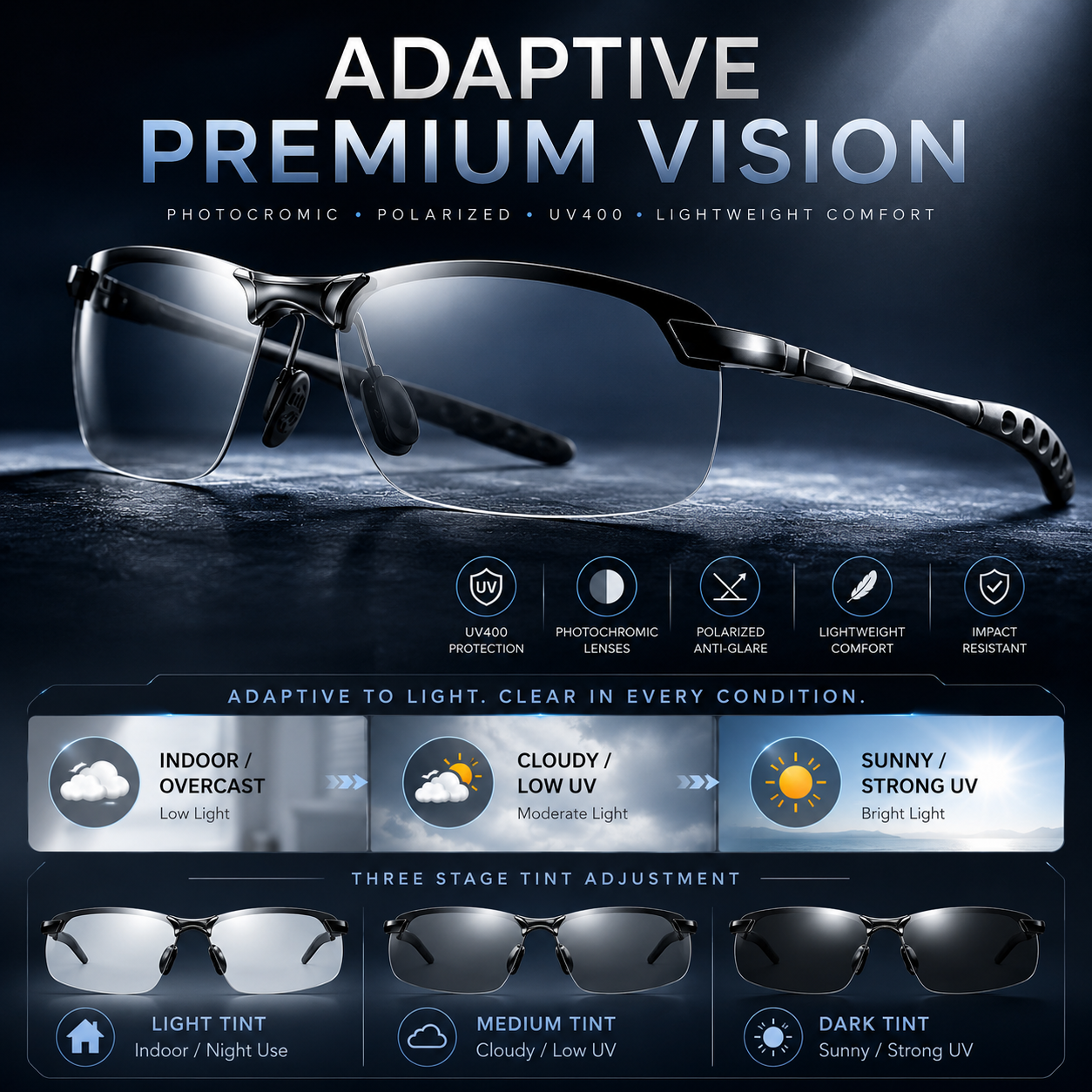 ✨Summervibes Smart Auto Zoom Photochromic Sunglasses | UV400 Anti Blue Light Outdoor Shades