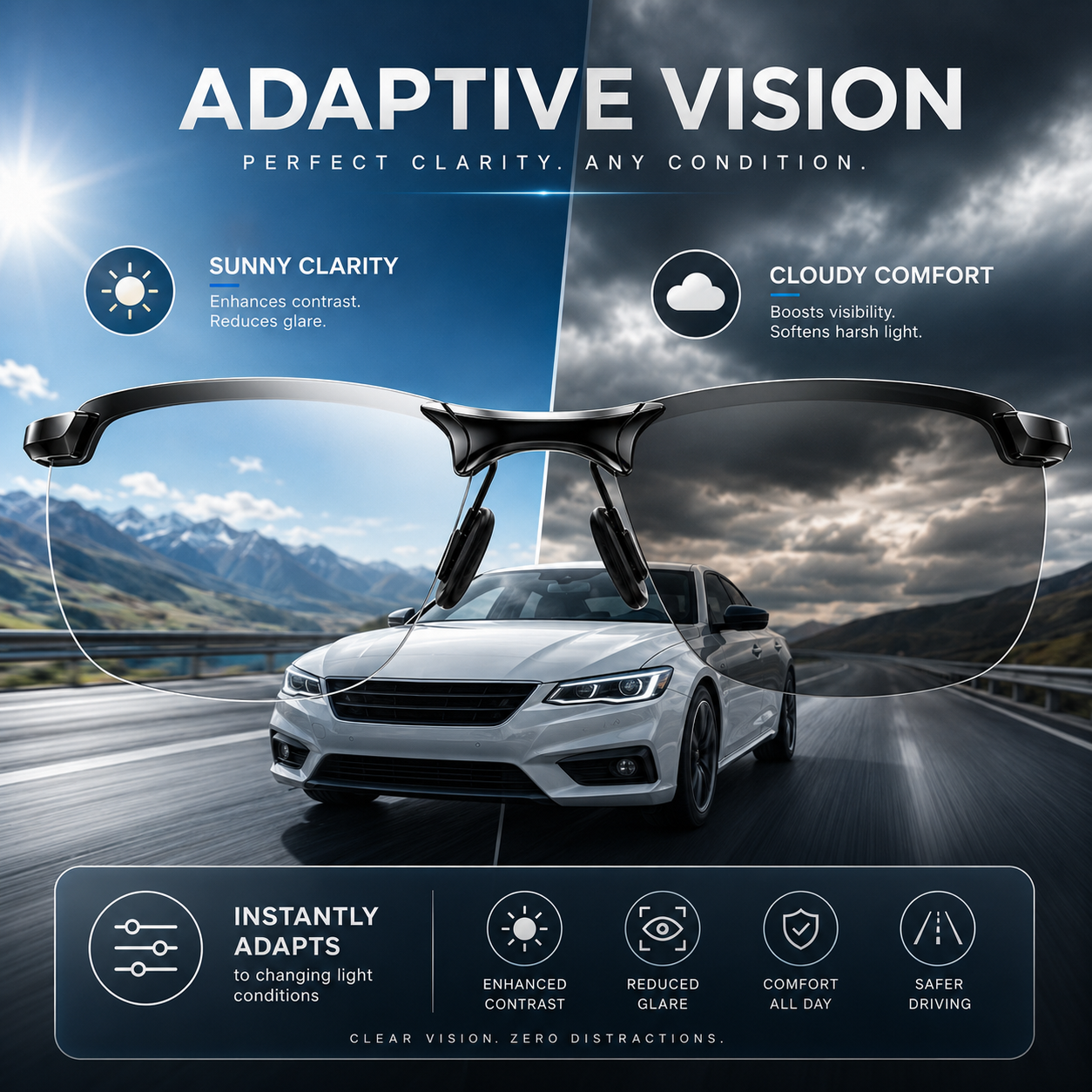 ✨Summervibes Smart Auto Zoom Photochromic Sunglasses | UV400 Anti Blue Light Outdoor Shades