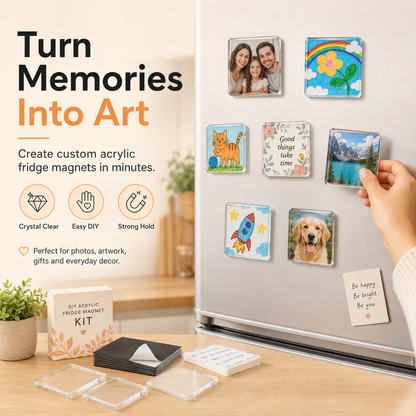Magnetic Photo Frames 2"x2" Clear Acrylic DIY Fridge Magnets with Adhesive Backing