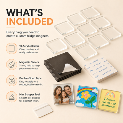 Magnetic Photo Frames 2"x2" Clear Acrylic DIY Fridge Magnets with Adhesive Backing