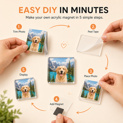 Magnetic Photo Frames 2"x2" Clear Acrylic DIY Fridge Magnets with Adhesive Backing