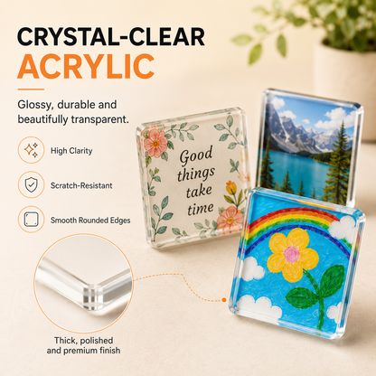Magnetic Photo Frames 2"x2" Clear Acrylic DIY Fridge Magnets with Adhesive Backing