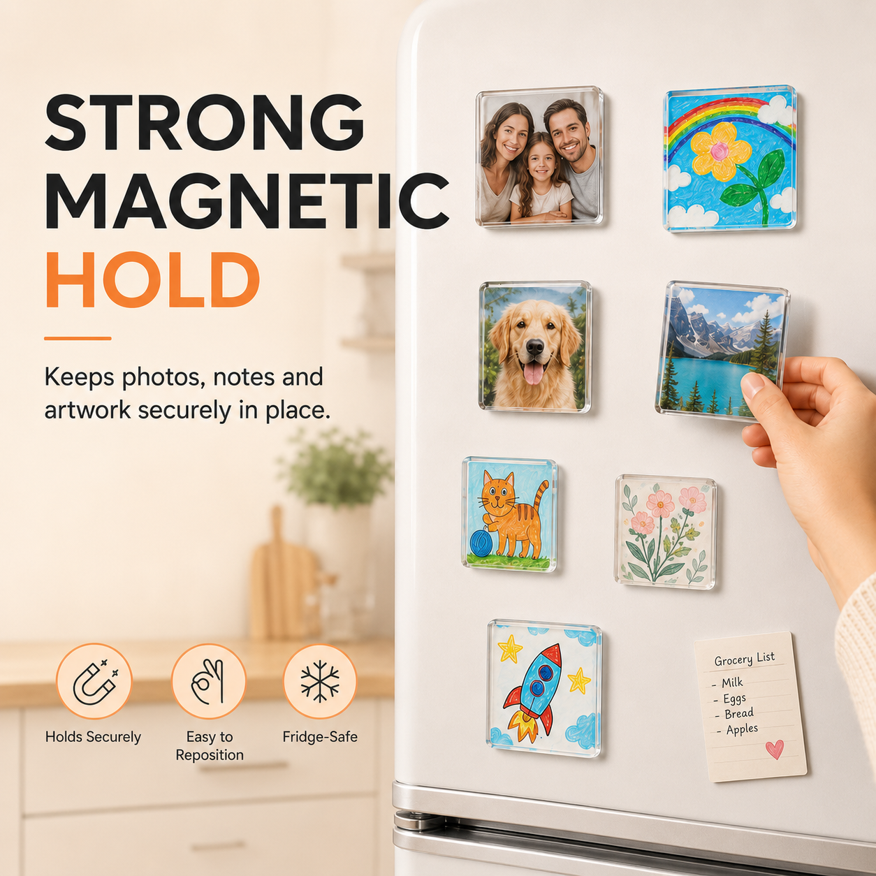 Magnetic Photo Frames 2"x2" Clear Acrylic DIY Fridge Magnets with Adhesive Backing
