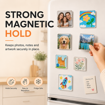 Magnetic Photo Frames 2"x2" Clear Acrylic DIY Fridge Magnets with Adhesive Backing
