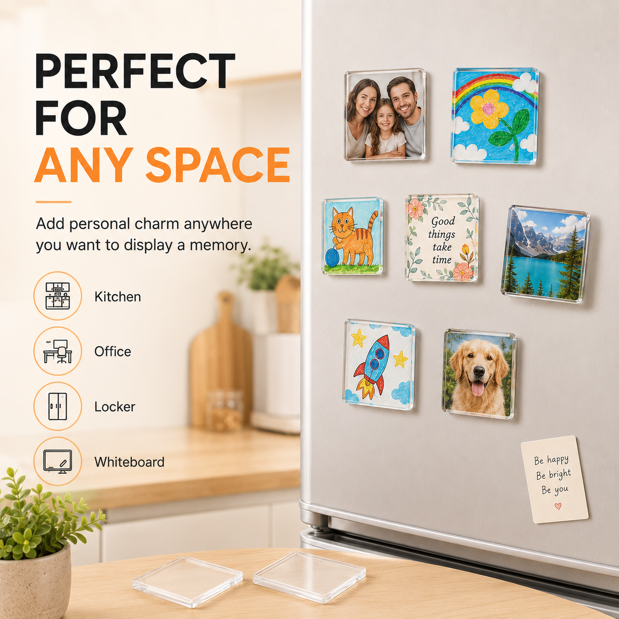 Magnetic Photo Frames 2"x2" Clear Acrylic DIY Fridge Magnets with Adhesive Backing
