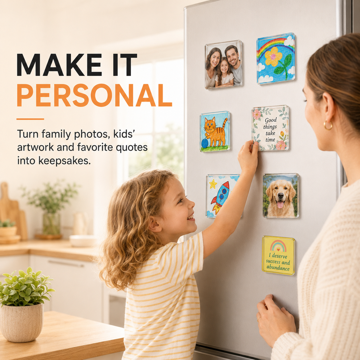 Magnetic Photo Frames 2"x2" Clear Acrylic DIY Fridge Magnets with Adhesive Backing