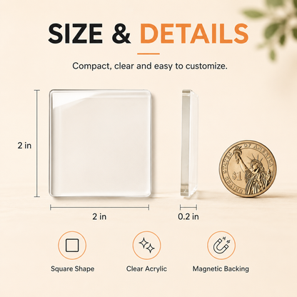 Magnetic Photo Frames 2"x2" Clear Acrylic DIY Fridge Magnets with Adhesive Backing