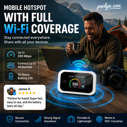 Mobile Hotspot – Portable WiFi, full coverage anywhere. No contract, no setup. Stay connected on the go!