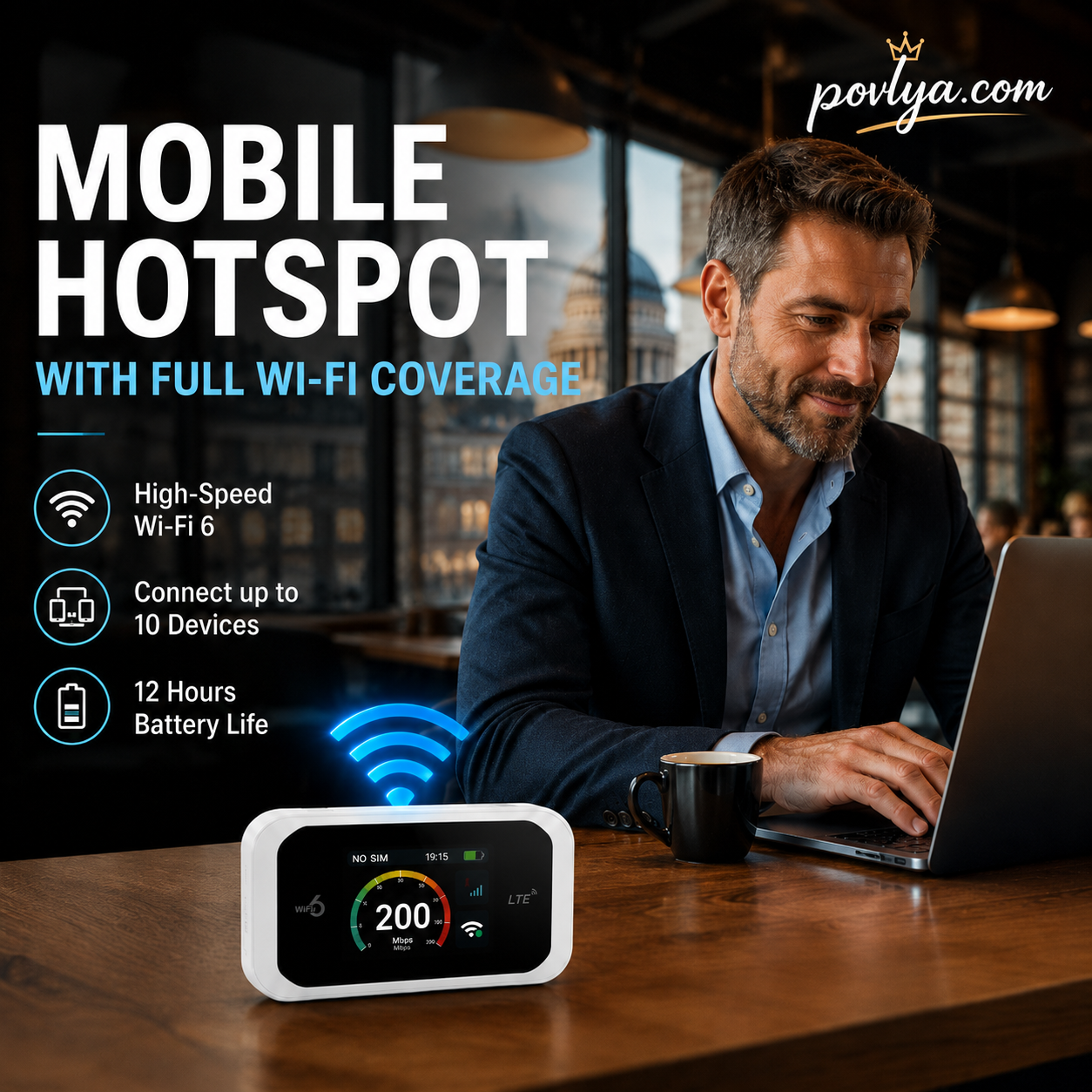 Mobile Hotspot – Portable WiFi, full coverage anywhere. No contract, no setup. Stay connected on the go!