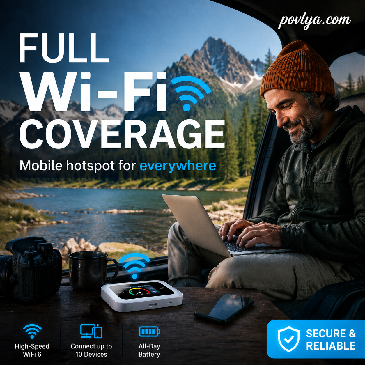 Mobile Hotspot – Portable WiFi, full coverage anywhere. No contract, no setup. Stay connected on the go!