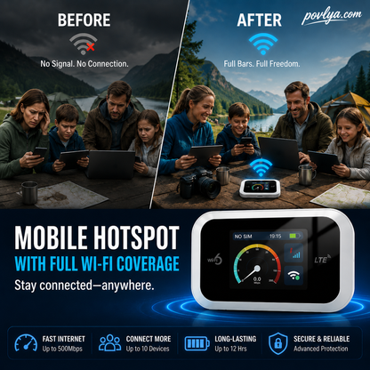 Mobile Hotspot – Portable WiFi, full coverage anywhere. No contract, no setup. Stay connected on the go!