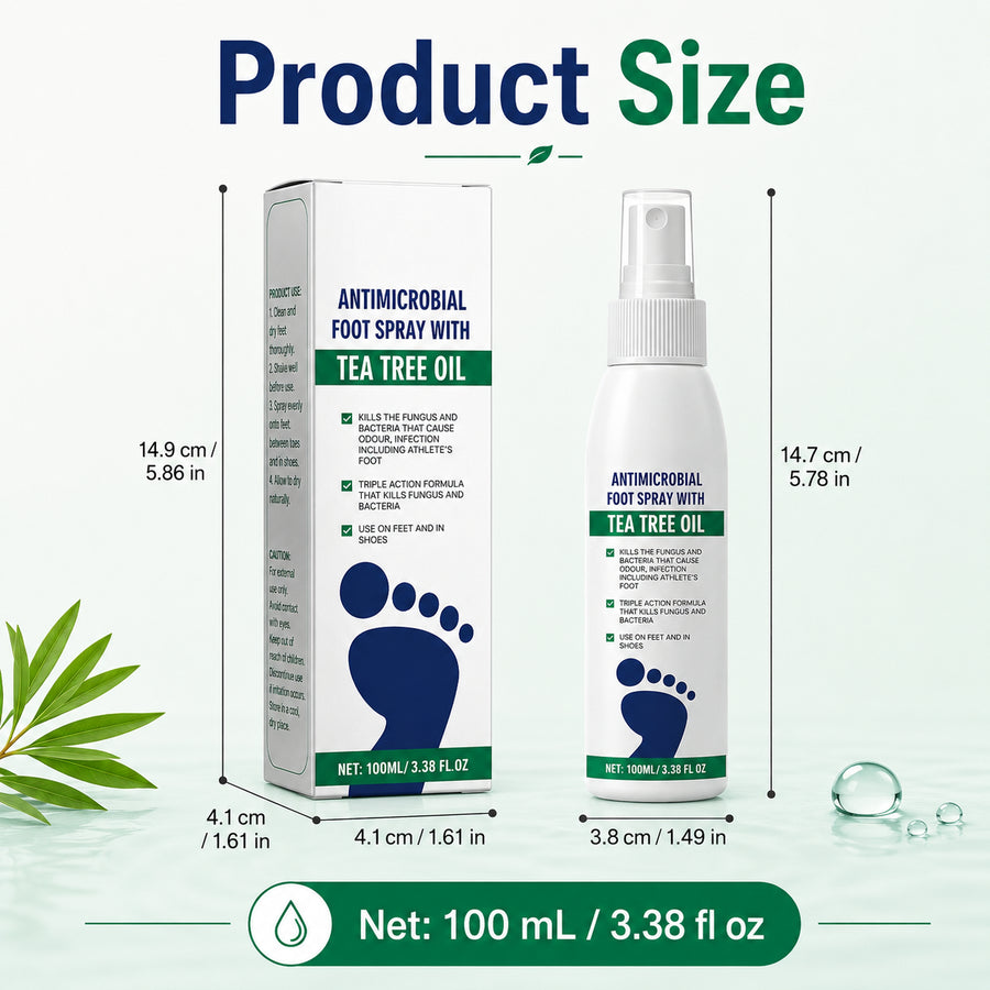 100 mL spray bottle and packaging with the listed product dimensions