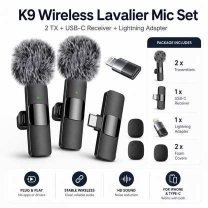 Hitozon Wireless Microphone for iPhone & Android - Lavalier, Noise Reduction