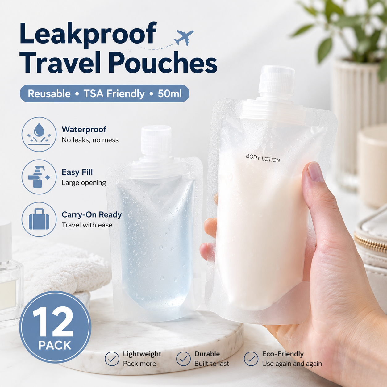 12 Counts Reusable Plastic Pouches, Versatile Liquid Carriers for Picnics and Outings