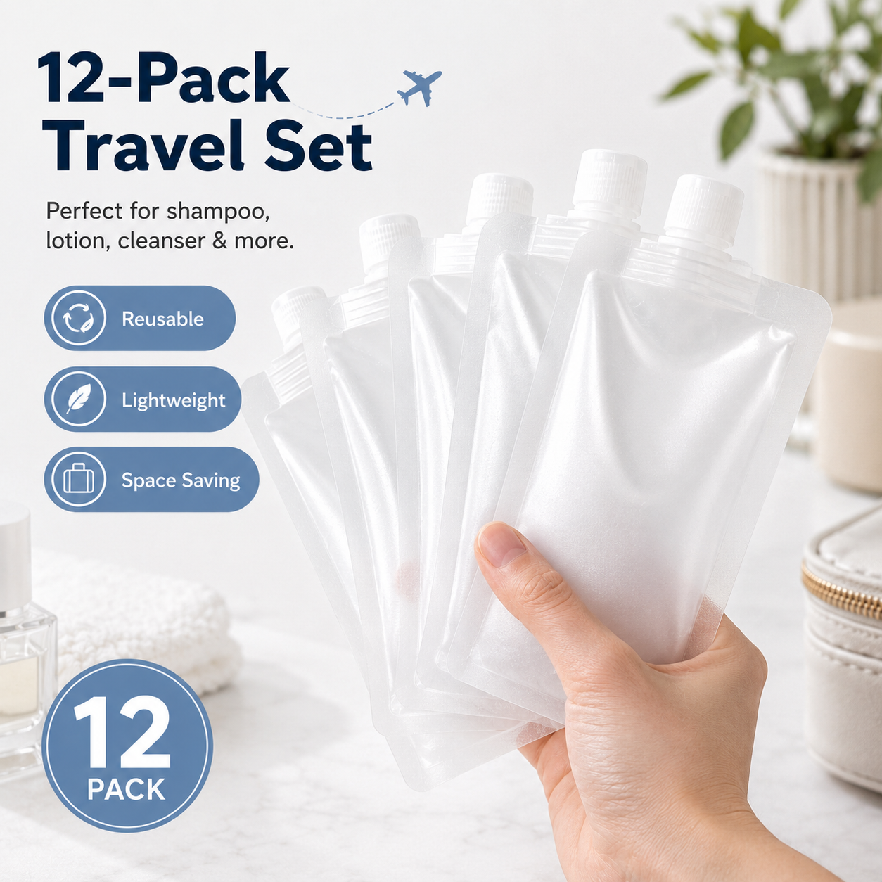 12 Counts Reusable Plastic Pouches, Versatile Liquid Carriers for Picnics and Outings