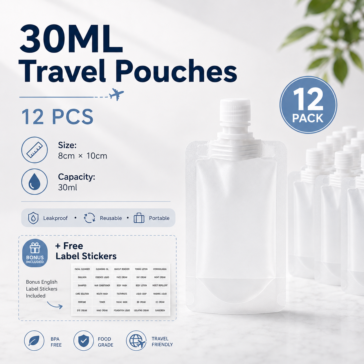12 Counts Reusable Plastic Pouches, Versatile Liquid Carriers for Picnics and Outings