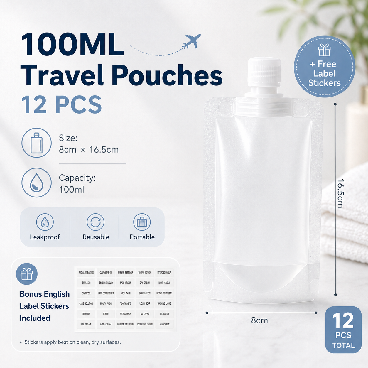 12 Counts Reusable Plastic Pouches, Versatile Liquid Carriers for Picnics and Outings