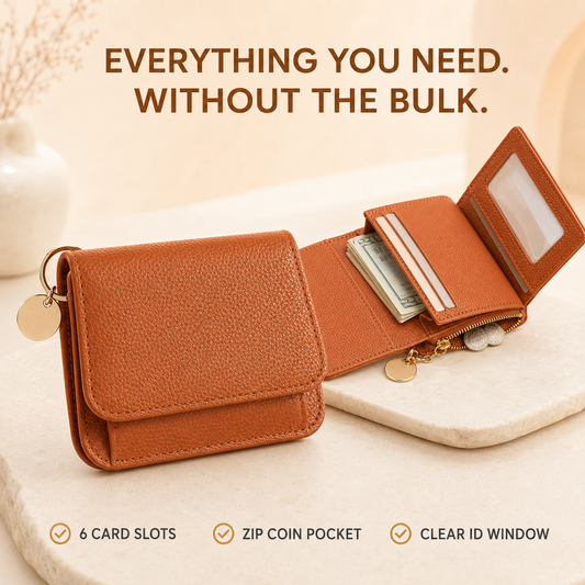 Women's Elegant Minimalist Short Slim Wallet All-match Trendy Mini 3 Bifold Purse Blocking Card Holder Money Clip ID Window Compact Coin Purse Ideal Gift