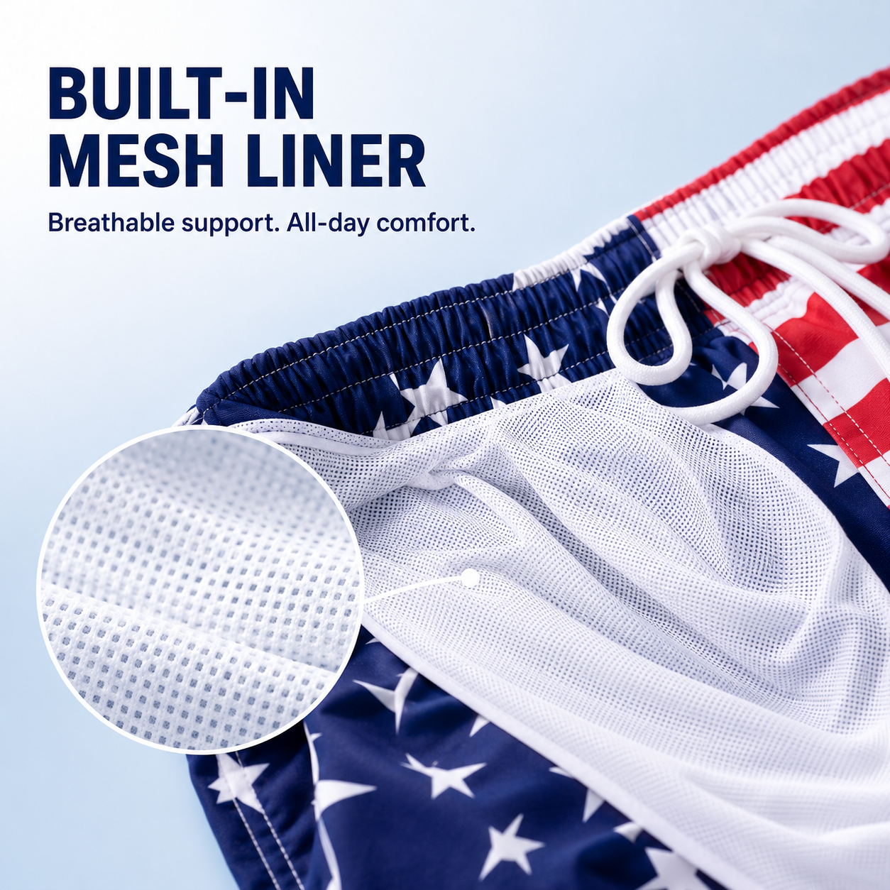 😂🇺🇸 Funny Illusion American Flag Swim Shorts – Double Take Patriotic Beach Shorts for Men 🌊