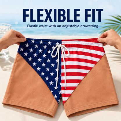 😂🇺🇸 Funny Illusion American Flag Swim Shorts – Double Take Patriotic Beach Shorts for Men 🌊