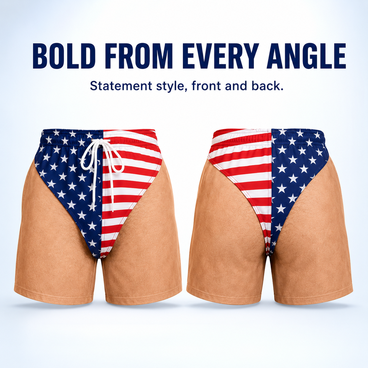 😂🇺🇸 Funny Illusion American Flag Swim Shorts – Double Take Patriotic Beach Shorts for Men 🌊