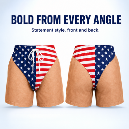 😂🇺🇸 Funny Illusion American Flag Swim Shorts – Double Take Patriotic Beach Shorts for Men 🌊