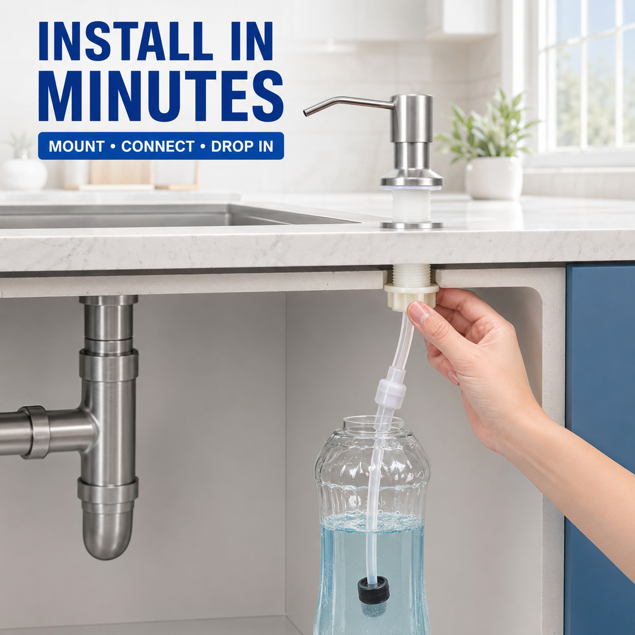✨Brushed Nickel Dish Soap Dispenser for Kitchen Sink, Built-in Stainless Steel Liquid Soap Pump for Countertop Sink