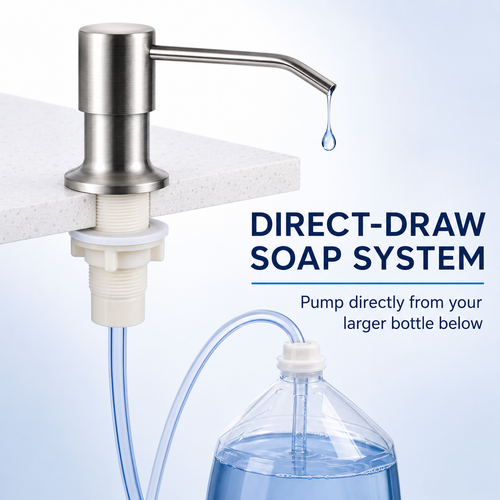 ✨Brushed Nickel Dish Soap Dispenser for Kitchen Sink, Built-in Stainless Steel Liquid Soap Pump for Countertop Sink