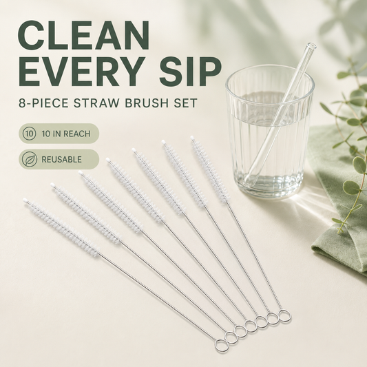 Straw Cleaner Brush Set - 8 Pieces Stainless Steel