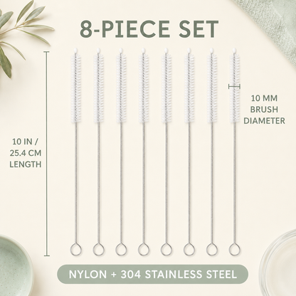 Straw Cleaner Brush Set - 8 Pieces Stainless Steel