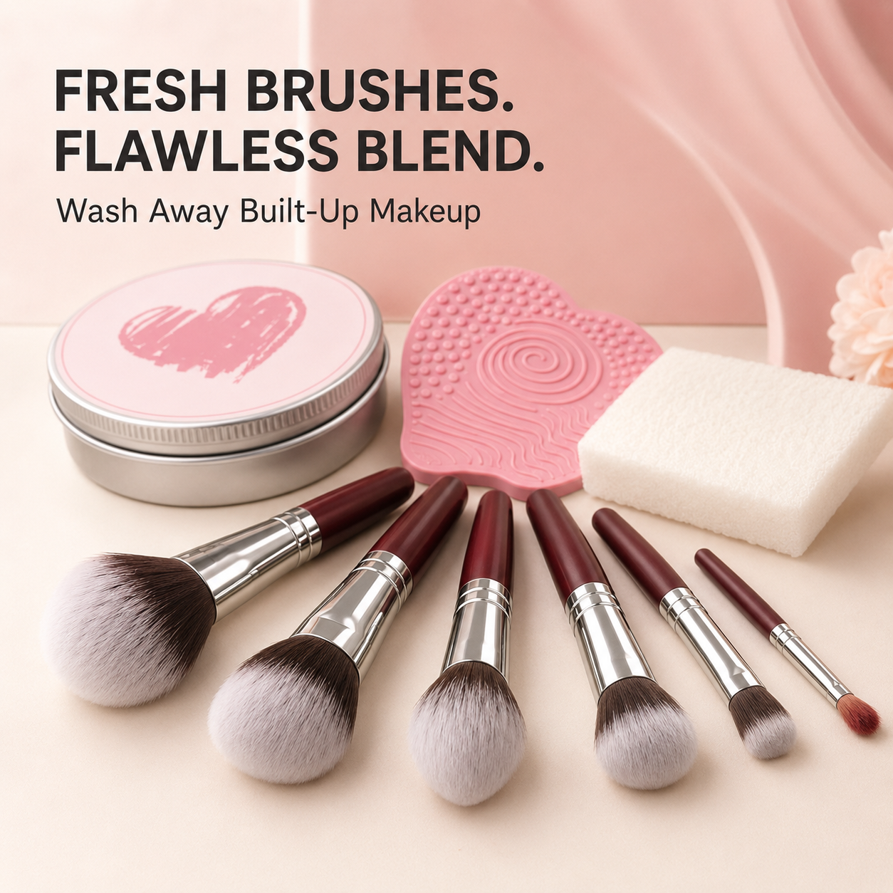 Makeup Brush Heart-Shaped Cleansing Soap – Solid Cleanser with Silicone Cleaning Pad