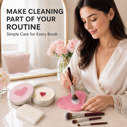 Makeup Brush Heart-Shaped Cleansing Soap – Solid Cleanser with Silicone Cleaning Pad