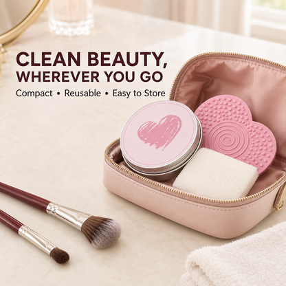 Makeup Brush Heart-Shaped Cleansing Soap – Solid Cleanser with Silicone Cleaning Pad