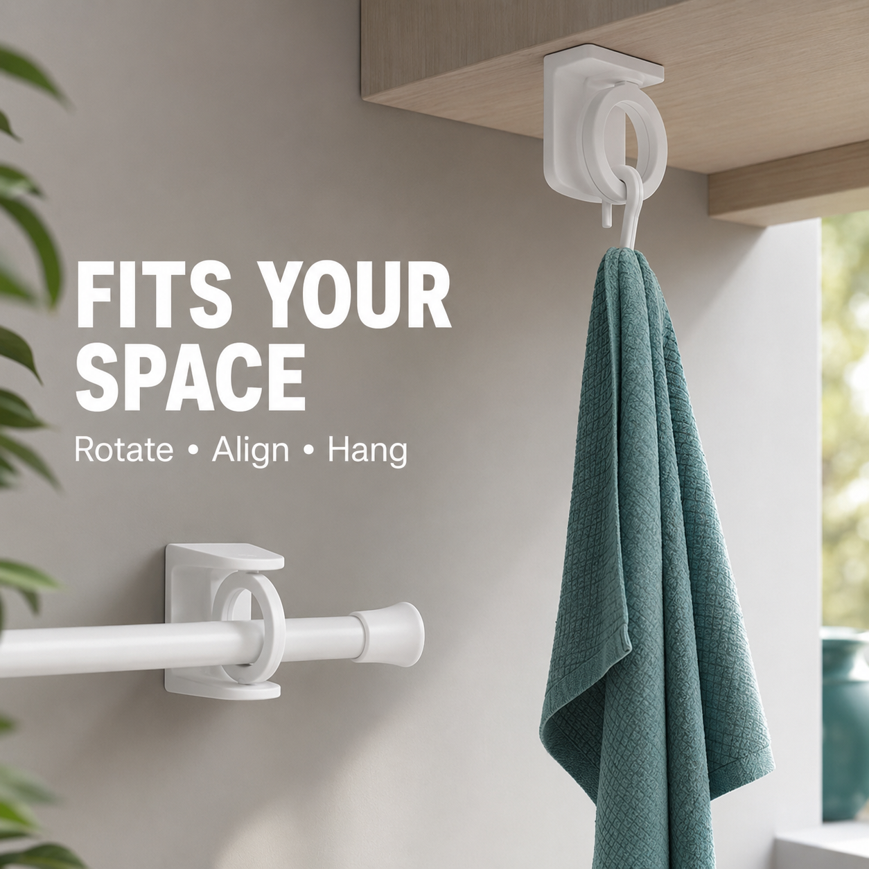 360° Rotating Adhesive Wall Holder – No-Drill Multi-Purpose Pole & Handle Organizer for Bathroom & Kitchen