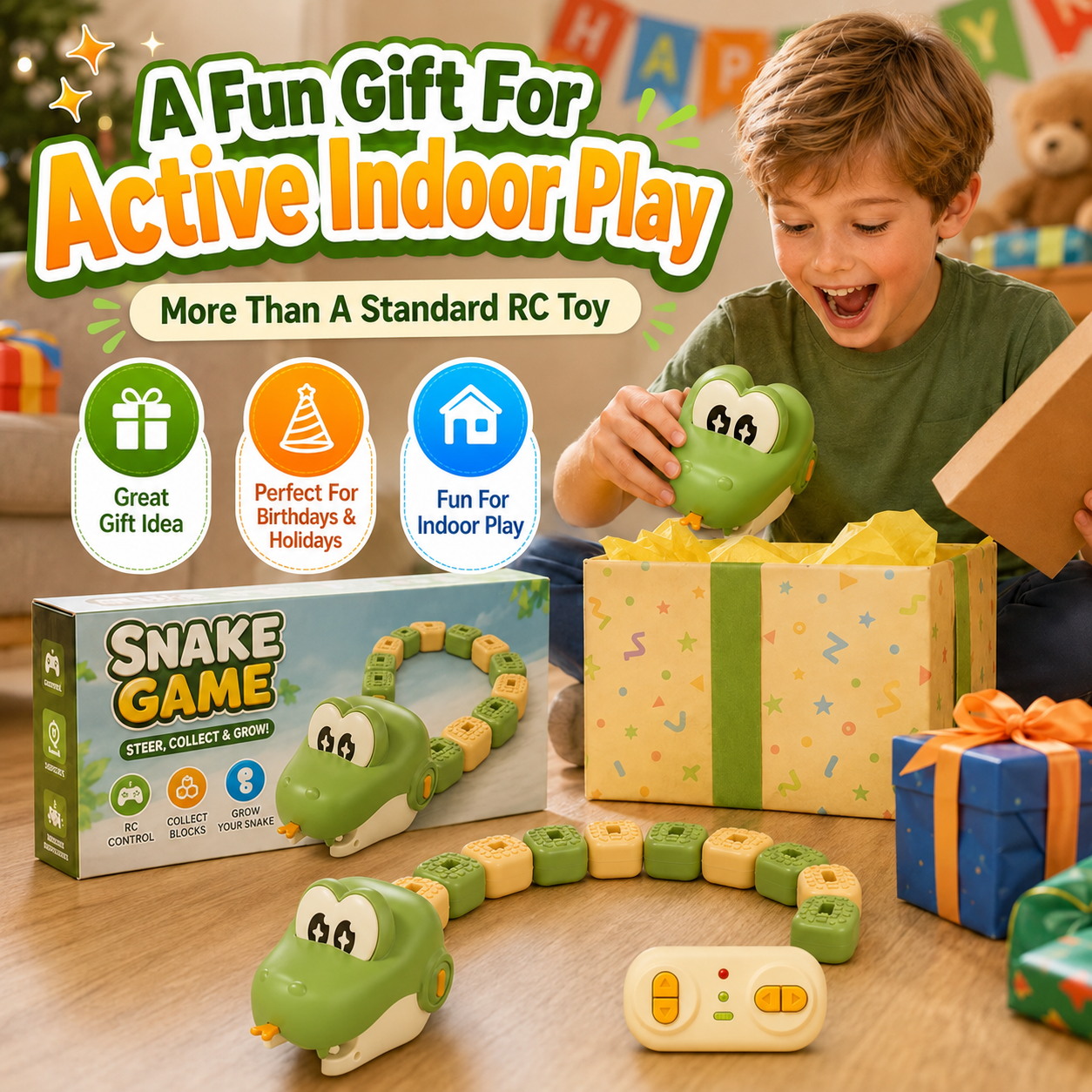 Remote Control Snake Block-Collecting Game