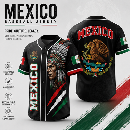 Mexican Flag Eagle Aztec Warrior Jersey - Vintage Style Sports Shirt