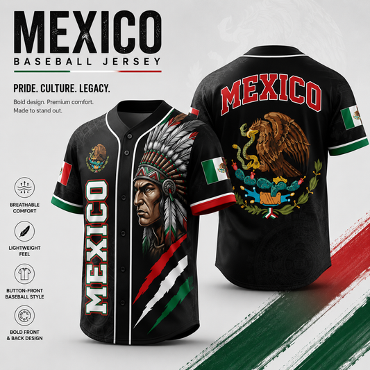 Mexican Flag Eagle Aztec Warrior Jersey - Vintage Style Sports Shirt