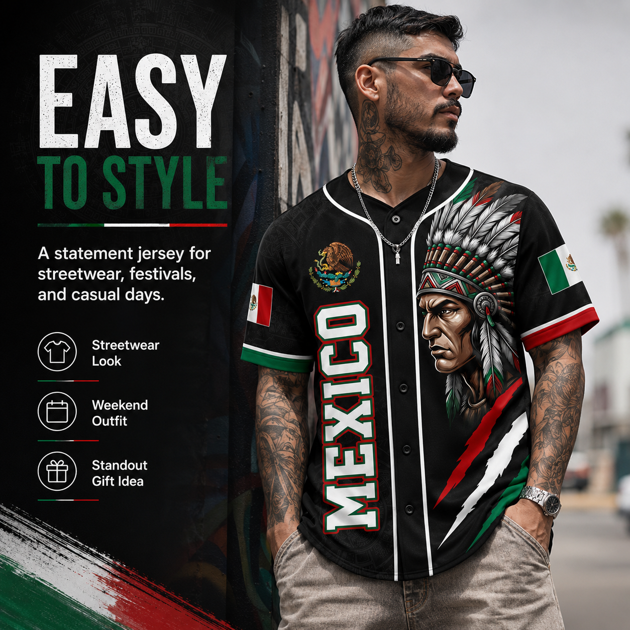 Mexican Flag Eagle Aztec Warrior Jersey - Vintage Style Sports Shirt