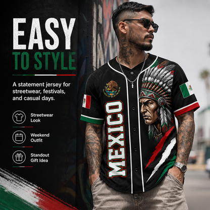 Mexican Flag Eagle Aztec Warrior Jersey - Vintage Style Sports Shirt