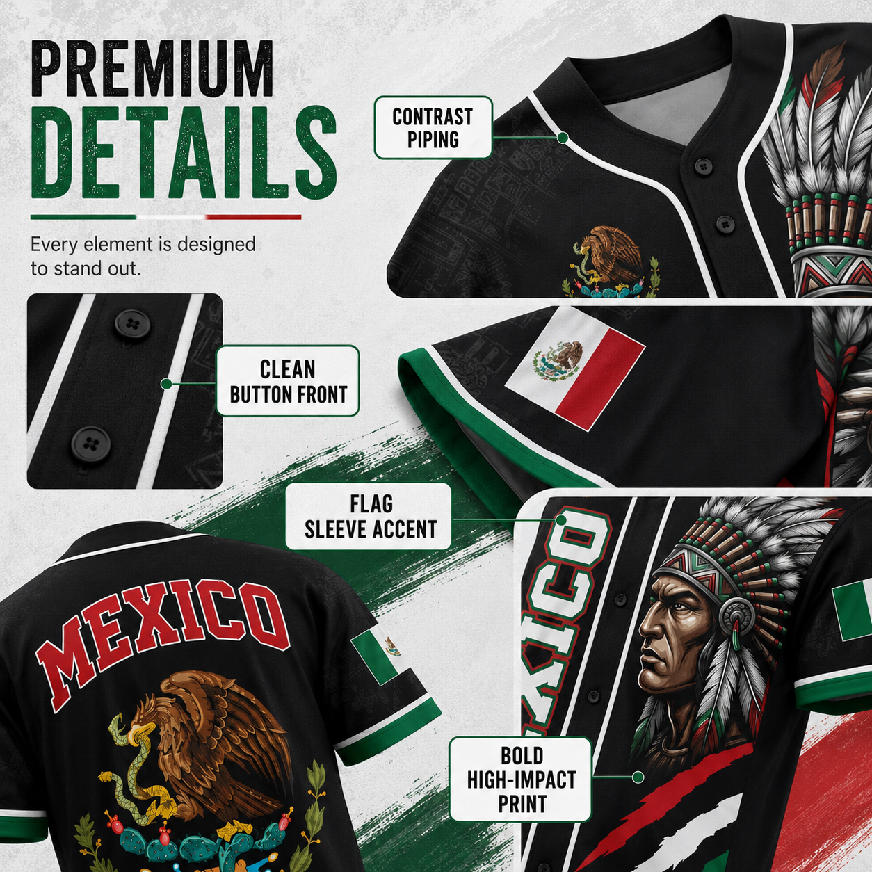 Mexican Flag Eagle Aztec Warrior Jersey - Vintage Style Sports Shirt