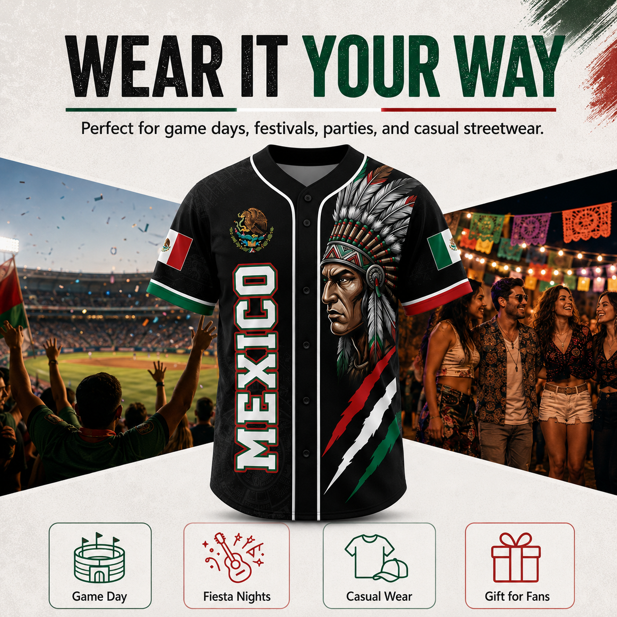 Mexican Flag Eagle Aztec Warrior Jersey - Vintage Style Sports Shirt