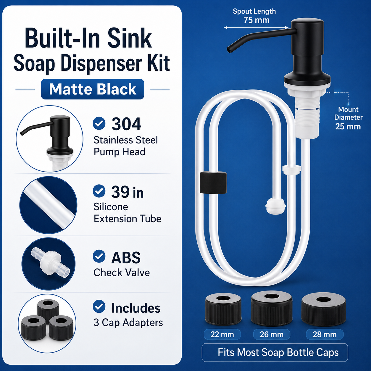 No-Refill Kitchen Sink Soap Dispenser – Brushed Nickel with 39" Extension Tube, Leak-Proof Countertop Pump