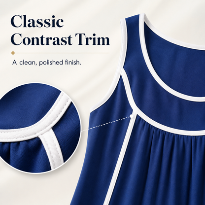 Women's Contrast Trim Sleeveless Swing Dress, Casual Loose Fit Crew Neck Mini Dress, Summer A-Line Tunic Dress for Beach & Daily Wear, Sizes XS-XXXL