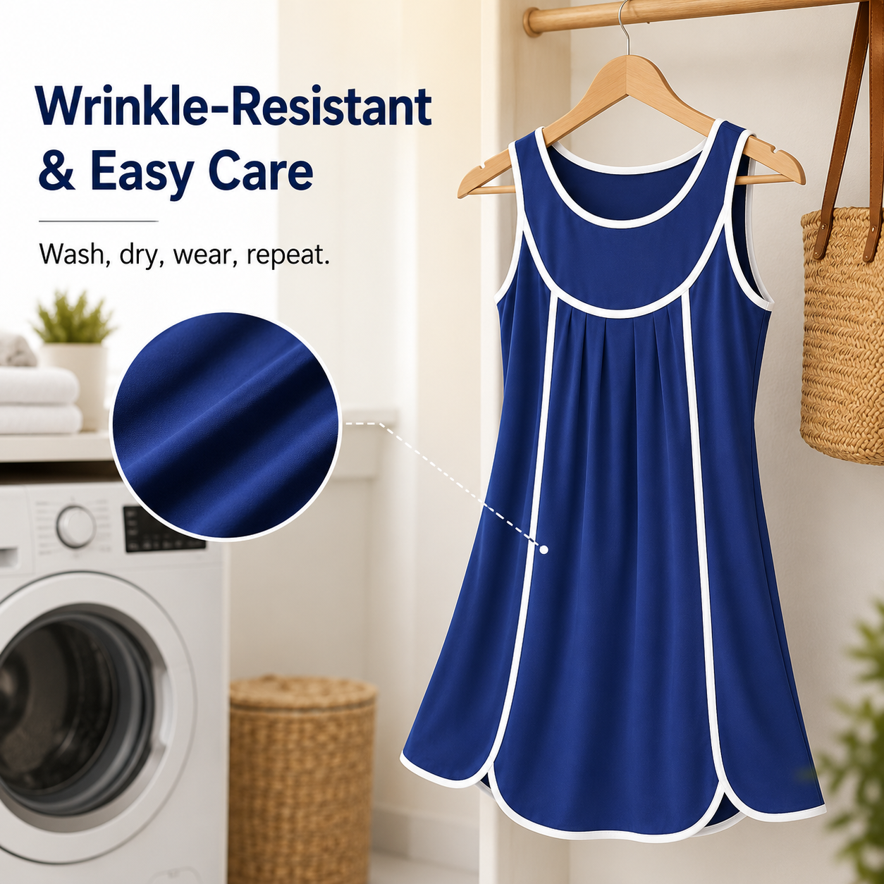 Women's Contrast Trim Sleeveless Swing Dress, Casual Loose Fit Crew Neck Mini Dress, Summer A-Line Tunic Dress for Beach & Daily Wear, Sizes XS-XXXL