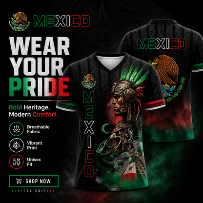 Unisex Mexico Aztec Warrior 3D All-Over Print Sports Top - Mexican Flag Eagle and Snake Graphic Tee, Cinco de Mayo Patriotic Gift, Guys Gifts, Mexico Shirts Women